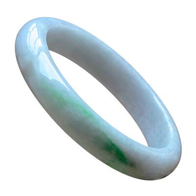 缅甸天然飘阳绿白底青翡翠手镯60