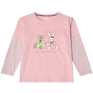 胖女童长袖T恤春秋中大童宽松上衣加肥加大码童装打底假两件拼接