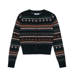 LLANO费尔岛郁金香提花针织开衫北欧复古法式毛衣上衣外套女秋冬