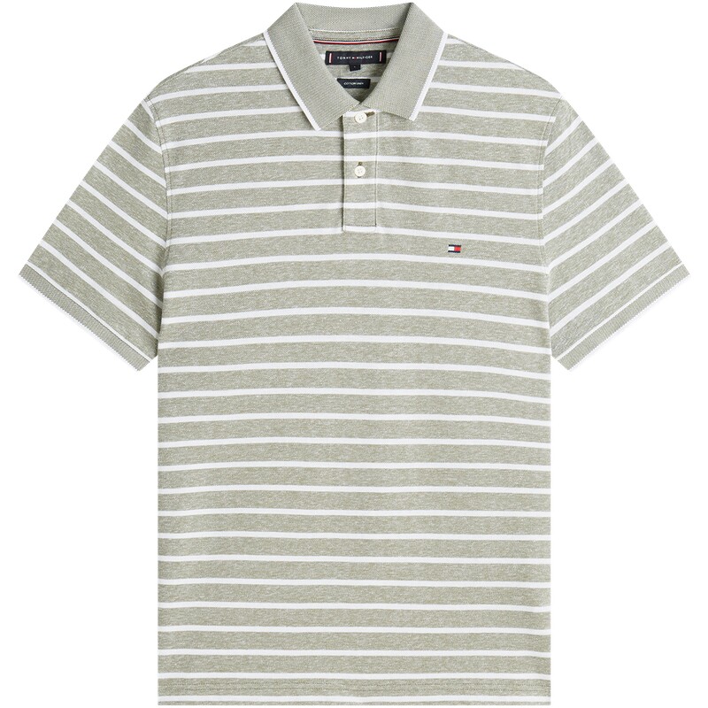 Tommy男装棉麻混纺条纹短袖POLO