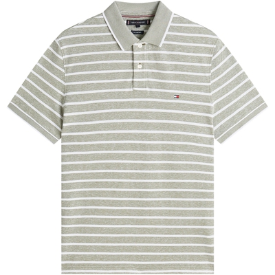 Tommy男装棉麻混纺条纹短袖POLO