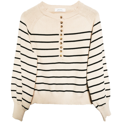 法式条纹黑白套头新款v领毛衣