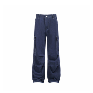 YORAINBOW 早春法工蓝石磨水洗直筒工装裤情侣同款工装裤休闲百搭