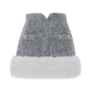 lefame拉飞姆优雅粗花呢灰色毛毛装饰千禧半裙