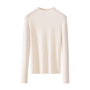 春竹秋冬新款羊毛羊绒混纺半高领修身长袖舒适百搭女士针织羊毛衫