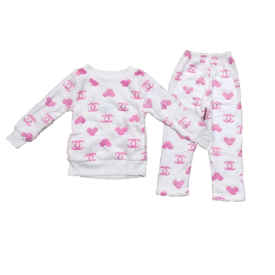 春秋冬季儿童法兰绒家居服女童加厚款珊瑚绒睡衣女宝宝套头家居服