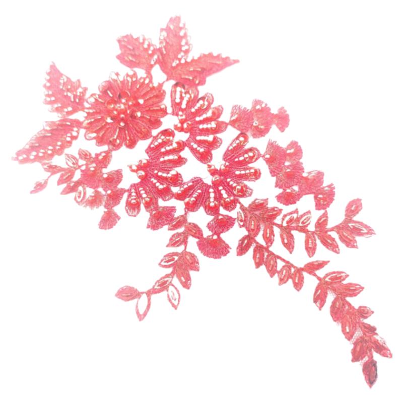 肉粉色手工釘珠diy雷絲花邊料蕾絲花立體花禮服時(shí)裝演出服裝輔料
