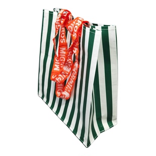 外贸原单大容量小清新条纹RPET丽新布防水手提袋超市购物袋环保袋