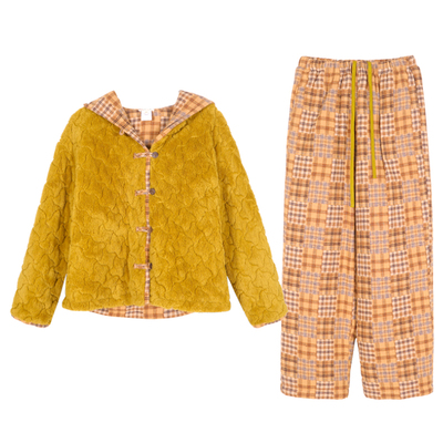 朵朵可可冬季珊瑚绒夹棉女家居服