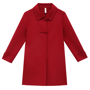 妈妈款双面羊毛大衣洋气喜婆婆婚宴礼服大气端庄红色春秋冬装外套