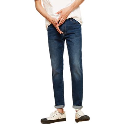 美特斯邦威复古黑色男修身牛仔裤