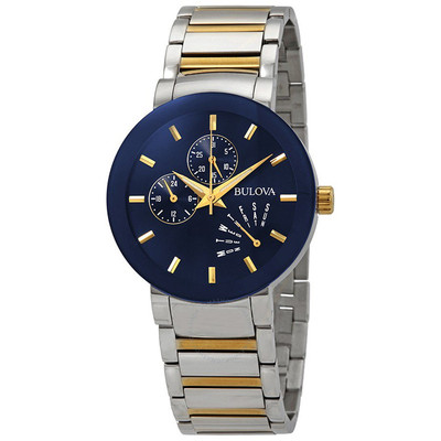 海外代购BULOVA 宝路华 渐金钢带逆跳无边框蓝盘男石英手表98C123
