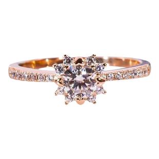 纯18K玫瑰金雪花戒指美国进口D色莫桑石简约50分结求婚钻戒不掉色