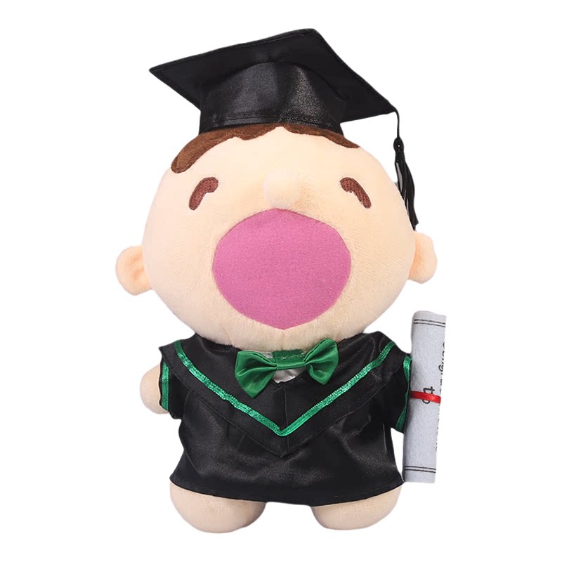 特价创意大口仔毕业公仔布娃娃毛绒玩偶学生纪念品礼物加名印校徽