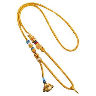 原创手工编织吊坠挂绳单耳金锁罗盘配链女侧挂配件姜黄色编织绳新