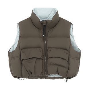 Basic House/百家好2024冬新款拉链立领时尚鸭绒羽绒背心马甲女