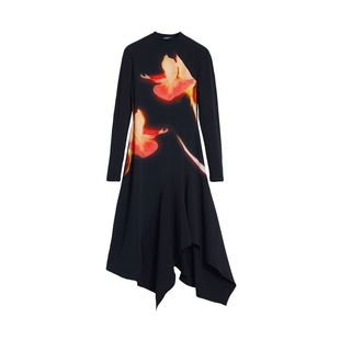 Desigual针织花卉印花不规则下摆长袖连衣裙