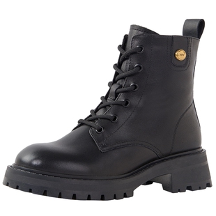 百田森真皮马丁靴女款秋季新款小个子显脚爆款马丁靴厚底圆头短靴