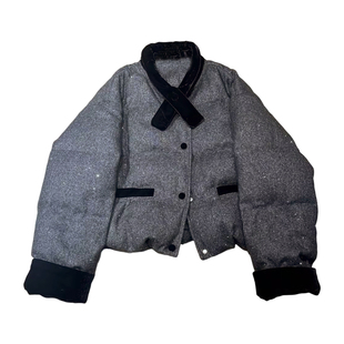 ENJOYME商场同款亮片拼接短款羽绒服女2025冬白鸭绒灰色保暖外套