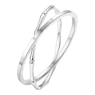 足银999双环四叶草竹节银手镯复古银色开口手镯男女款