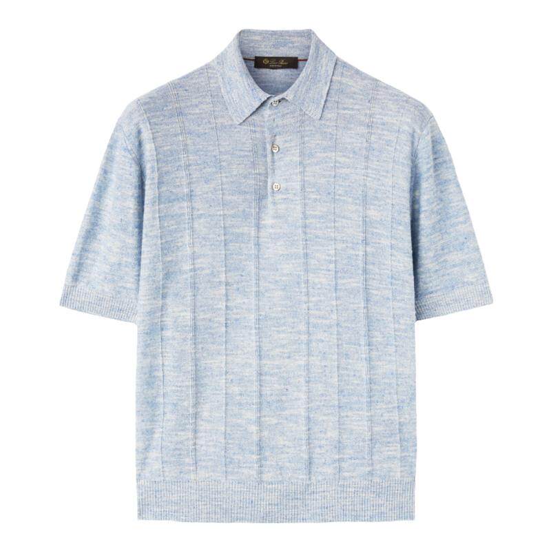 Loro Piana/诺悠翩雅男装亚麻和丝绸蓝色短袖马球领polo衫