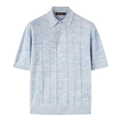 Loro Piana/诺悠翩雅男装亚麻和丝绸蓝色短袖马球领polo衫