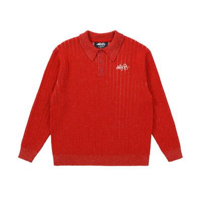 Makemore竖条纹重磅美式polo毛衣