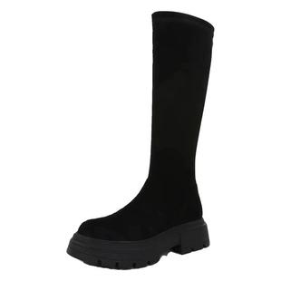 胖MM大筒围绒面长筒靴女冬粗腿黑色加宽大腿围显瘦瘦靴子大码4143