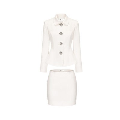 醋酸两件套装大女主气场钻扣收腰