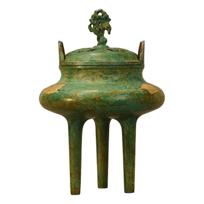 赐福复古纯铜三足鼎香薰炉摆件