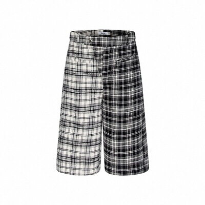 Rustle黑白格纹直筒七分短裤阔腿过膝中裤