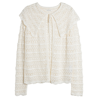 羊毛圈圈纱大翻领针织开衫