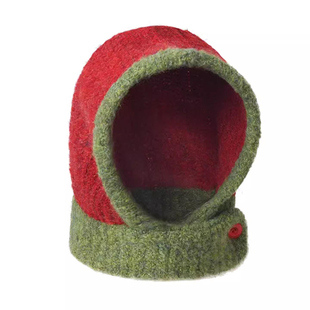 周冬雨同款帽子围巾一体红绿拼色2026新款御寒保暖雷锋帽氛围感女