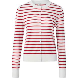 本来BENLAI女士新年米白条纹针织开衫外套2026春季新款BNM960001