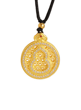 古法沙金吊坠 镶宝石镂空雕花锦鲤莲蓬圆牌项链 经典不过时送礼