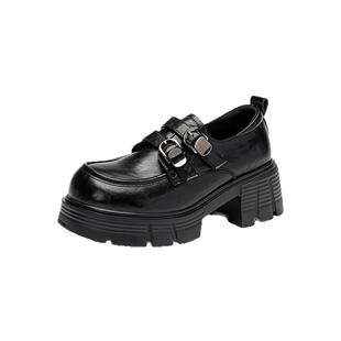 依思q厚底乐福鞋女2026新款复古jk单鞋黑色增高百搭英伦风小皮鞋