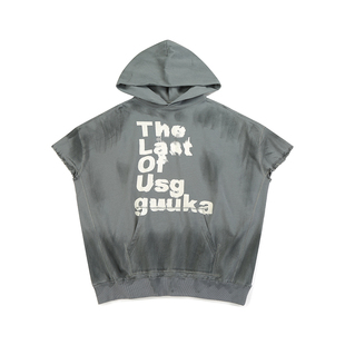 GUUKA沙丘废土风深灰色坎肩男春季新款 青少年慵懒风连帽背心宽松