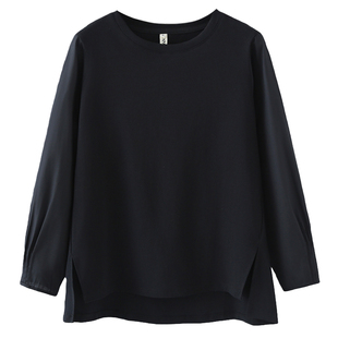 前短后长休闲长袖T恤2026年早春上衣胖mm圆领遮肉大码女装打底衫