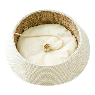 CatS猫窝天然草编四季凉垫蒲草窝自带木天蓼玩具圆形棉麻猫垫