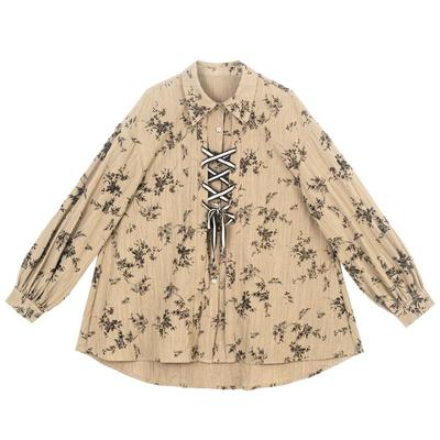 KEIKO复古小碎花绑带饰长袖衬衫