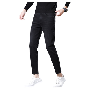 高端黑色九分牛仔裤男款韩版修身小脚秋冬潮牌弹力9分休闲裤子男