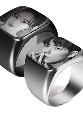 定制照片戒指男女士钛钢情侣款光面指环新款情人节纪念礼物送男友