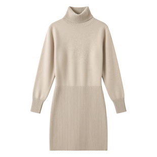 高级感黑色高领针织连衣裙女秋冬配大衣的内搭收腰包臀毛衣短裙子