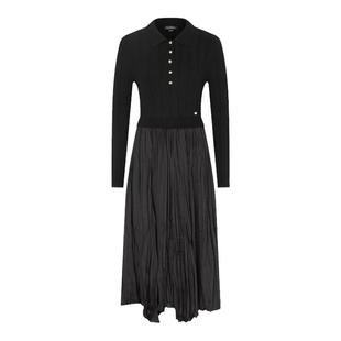 Scofield女装POLO翻领针梭拼接连衣裙长袖收腰A字裙秋季裙子