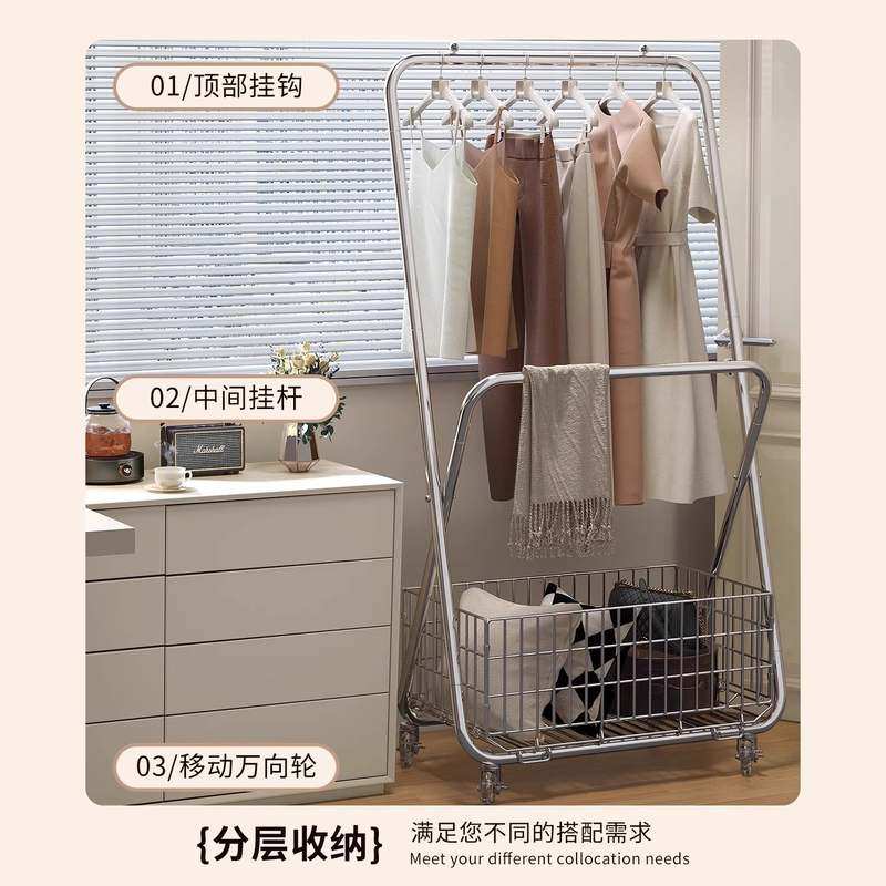 衣架落地卧室内挂衣架移动客厅置奢银色物隔夜家用轻衣帽架晾衣架