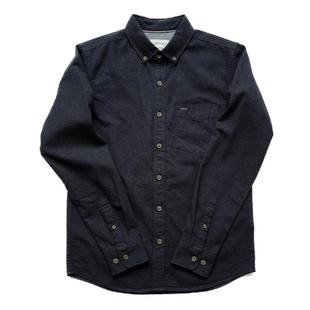 余文乐款秋装原创修身咔叽长袖男士衬衫藏青色纺纯棉休闲青年衬衣