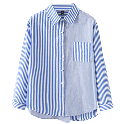 长袖衬衫大码条纹通勤宽松纽扣