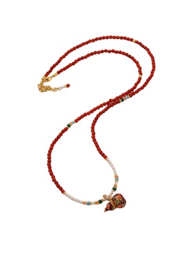 新中式红色葫芦串珠长款毛衣链