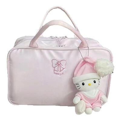 粉色包包女款2025新款便携大容量手提包旅行分区化妆包可挂行李箱