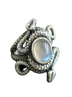 睡莲生生世世纯银复古蛇形戒指